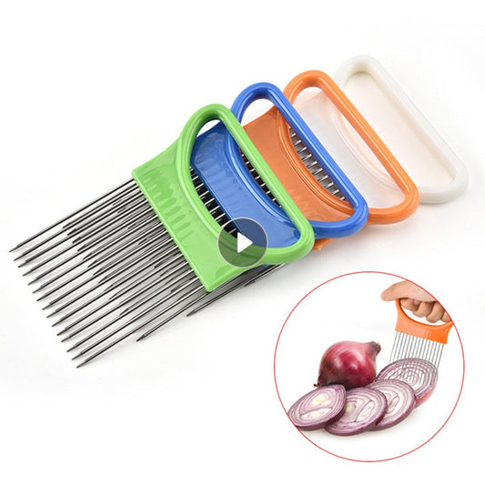 Handheld Stainless Steel Onion Potato Fork Vegetables Fruit Slicer Tomato Cutter Cutting Safe Aid Holder Cutting Aid For Kitchen